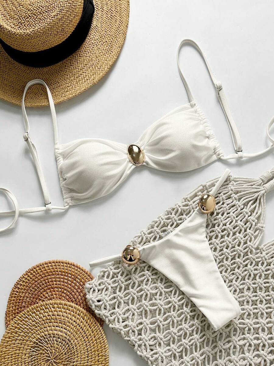 Biquíni Feminino Zafirabeach Bege com Alça Fina