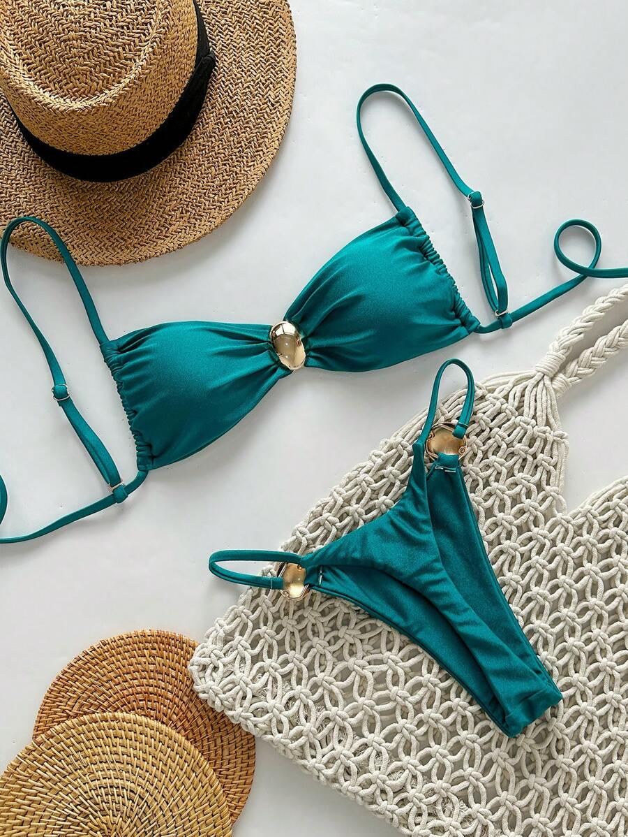 Biquíni Feminino Zafirabeach Bege com Alça Fina