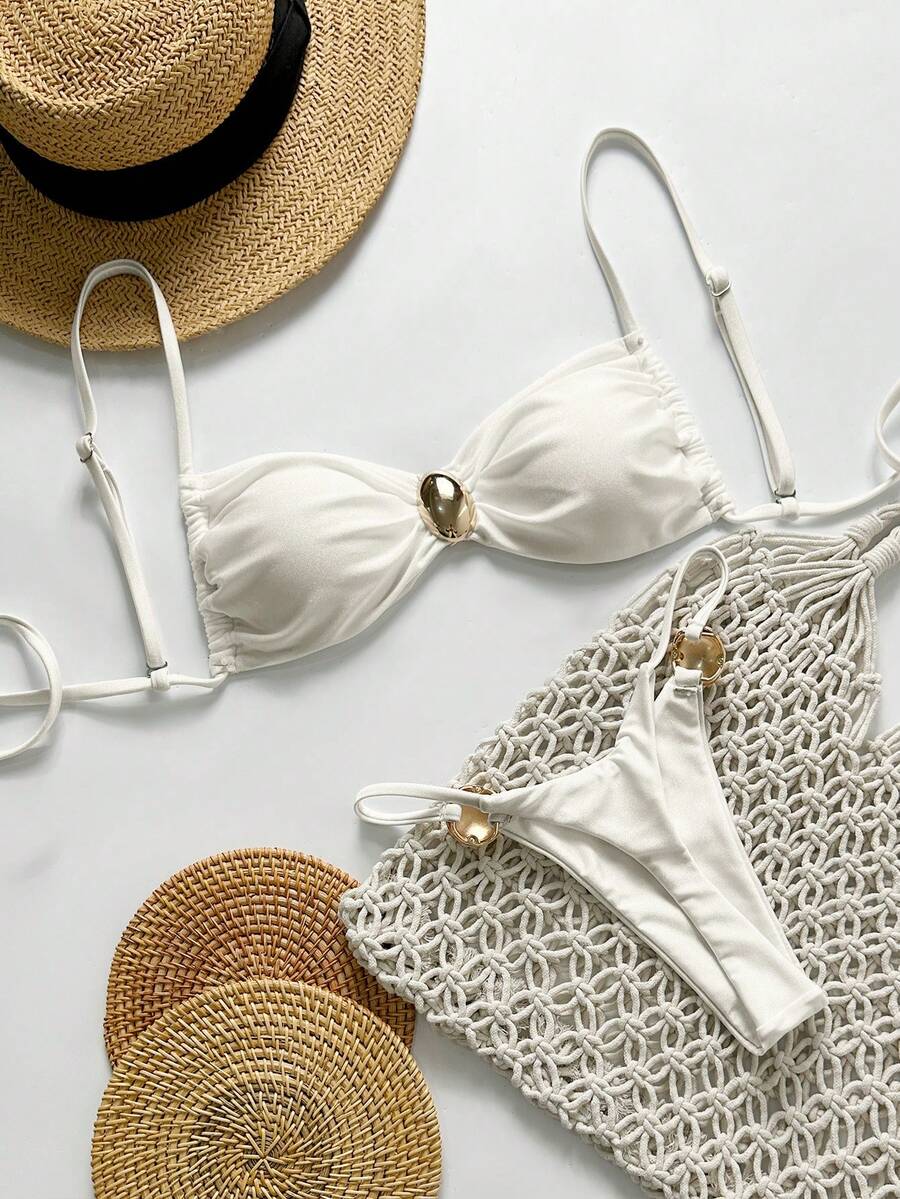 Biquíni Feminino Zafirabeach Bege com Alça Fina