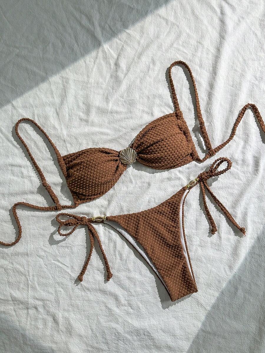 Biquíni Feminino Zafirabeach Bege com Alças Finas