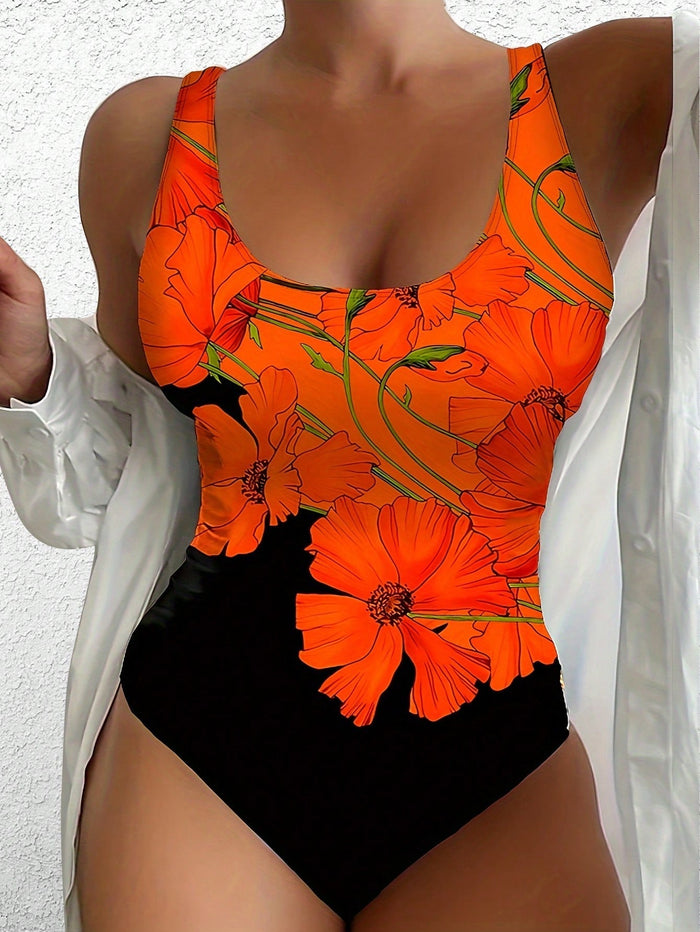 Maiô Floral de Uma Peça para Verão e Praia