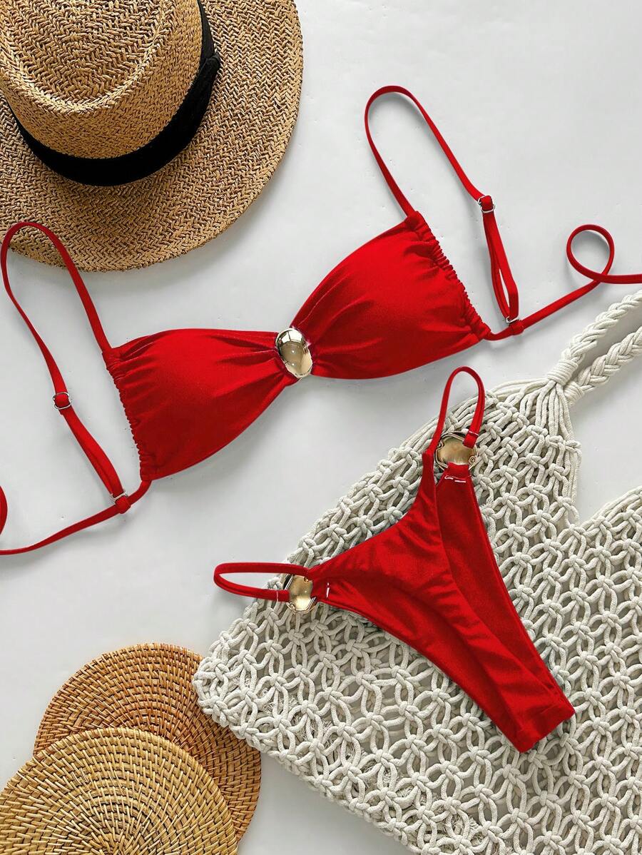 Biquíni Feminino Zafirabeach Bege com Alça Fina