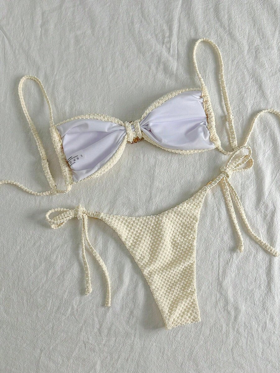 Biquíni Feminino Zafirabeach Bege com Alças Finas