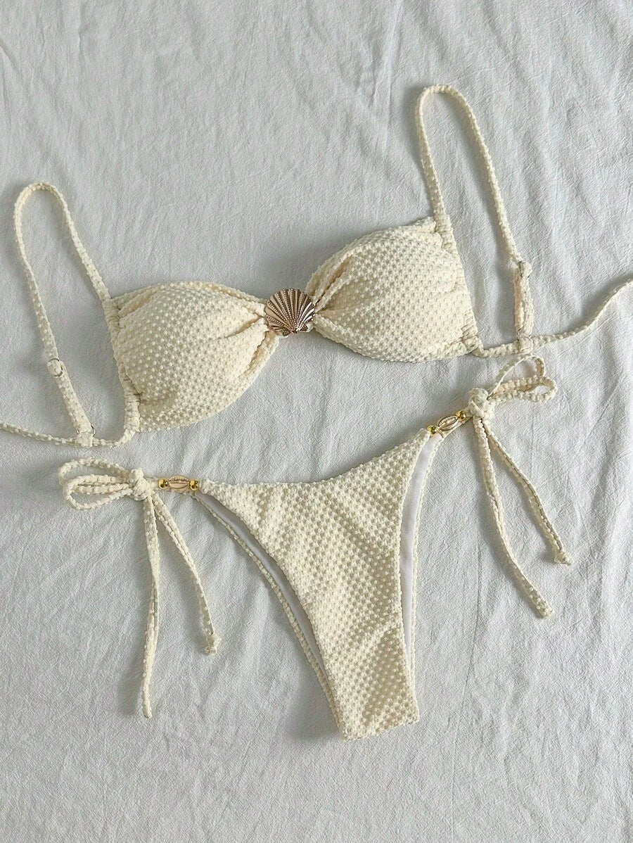Biquíni Feminino Zafirabeach Bege com Alças Finas
