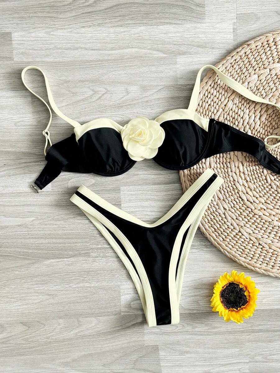 Biquíni Feminino Zafirabeach Preto e Branco com Alça Grossa