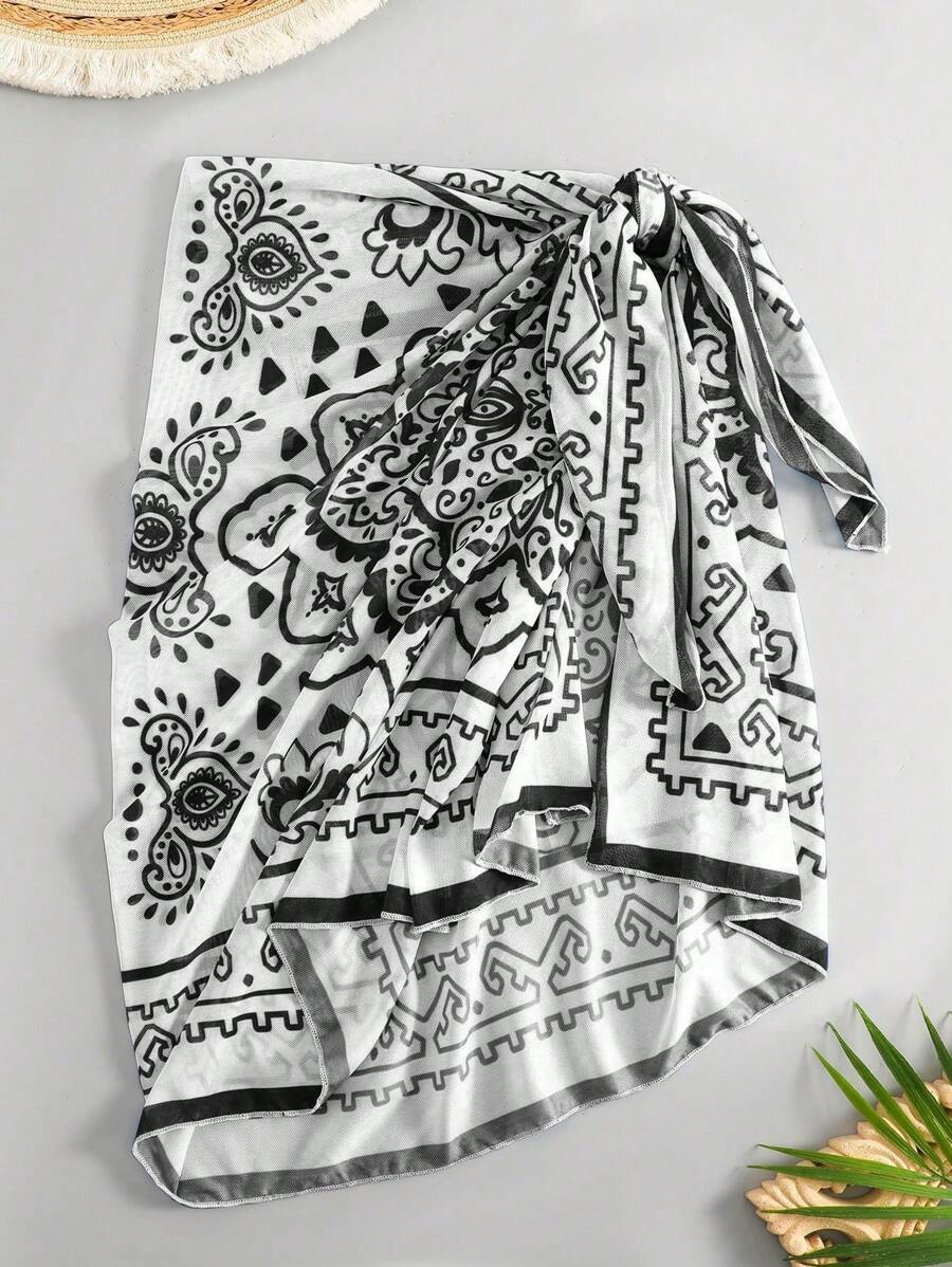 Saída de Praia Zafirabeach Floral Preto e Branco